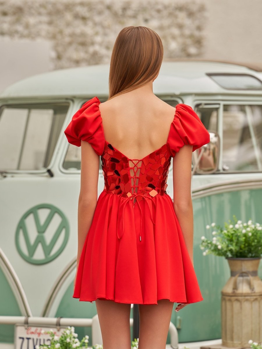 A-Line Short Red Cut-Glass Sweetheartg Dress - Curvevia