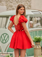 A-Line Short Red Cut-Glass Sweetheartg Dress - Curvevia