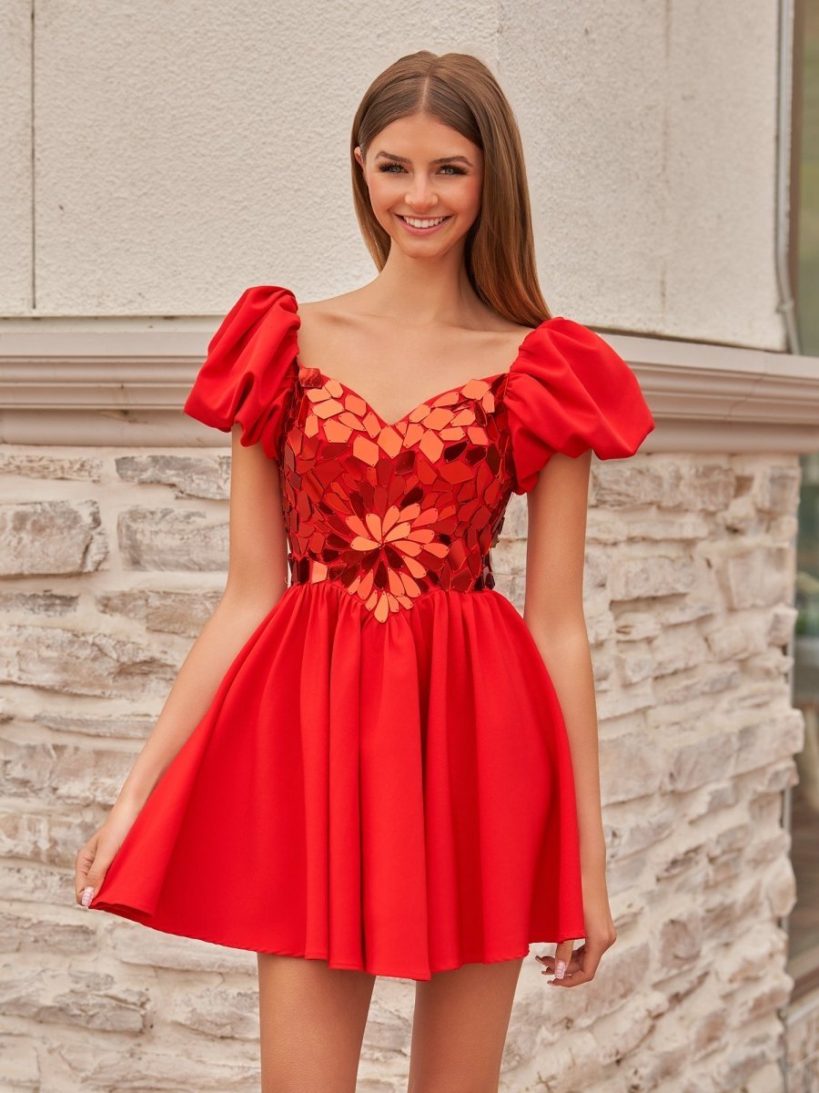 A-Line Short Red Cut-Glass Sweetheartg Dress - Curvevia