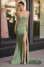 Silver Spaghetti Straps Mermaid Appliqued Prom Dress With Split - Curvevia