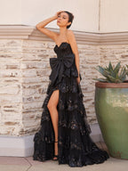Sweetheart Light Blue Lace Appliques Ruffle Long Formal Gown - Curvevia