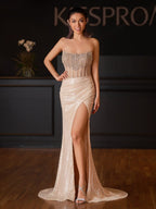 Strapless Mermaid Long Sequins Prom Dress With Split - Curvevia
