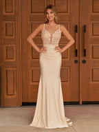 Mermaid Spaghetti Straps Satin Prom Dress - Curvevia