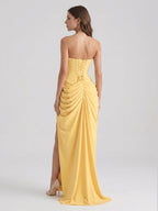 Daffodil Stretch knit A-Line Straight Neck Criss-Cross Bridesmaid Dress with Pleats - Curvevia