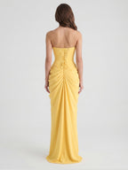 Daffodil Stretch knit A-Line Straight Neck Criss-Cross Bridesmaid Dress with Pleats - Curvevia
