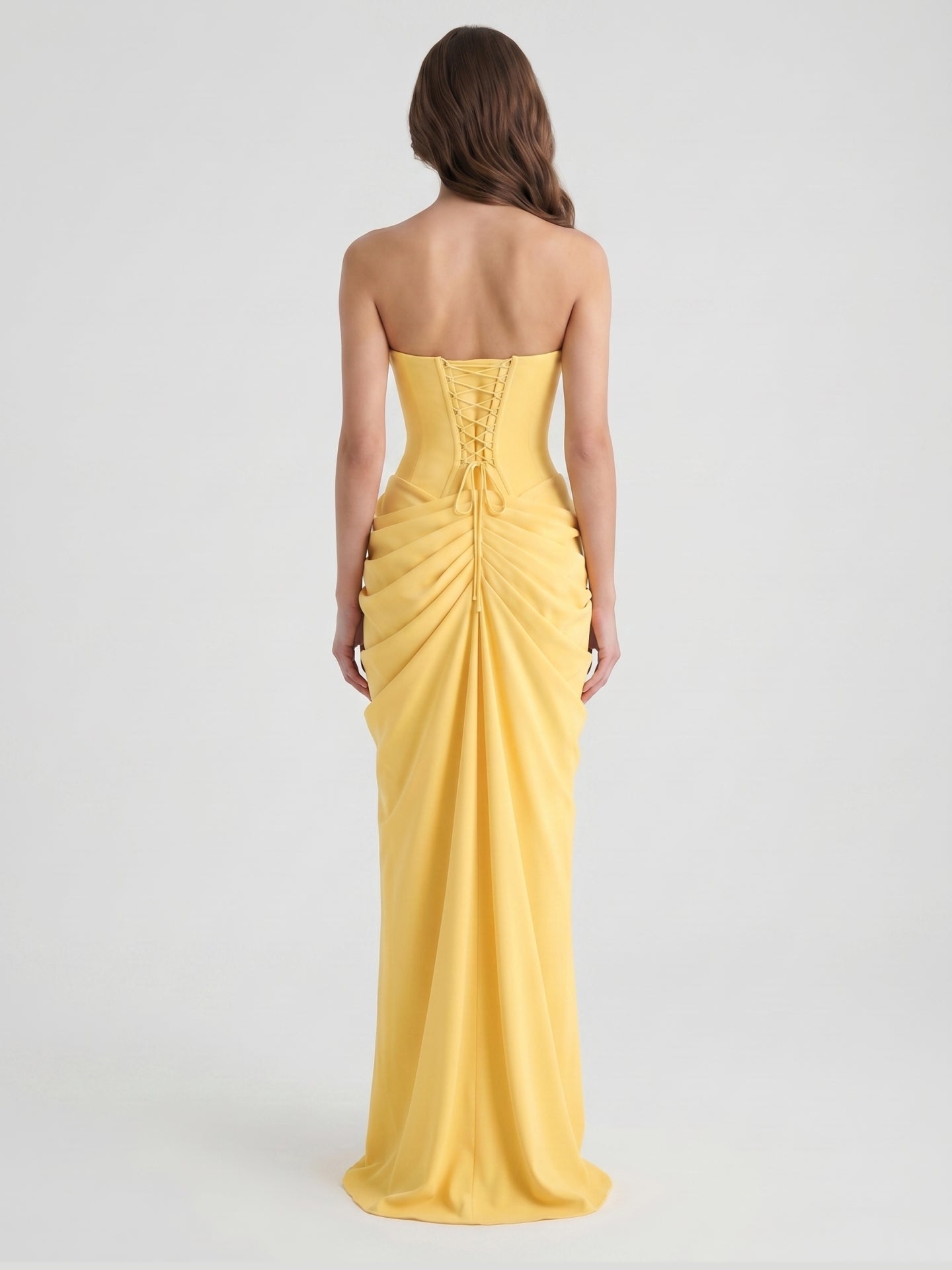 Daffodil Stretch knit A-Line Straight Neck Criss-Cross Bridesmaid Dress with Pleats - Curvevia