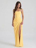 Daffodil Stretch knit A-Line Straight Neck Criss-Cross Bridesmaid Dress with Pleats - Curvevia
