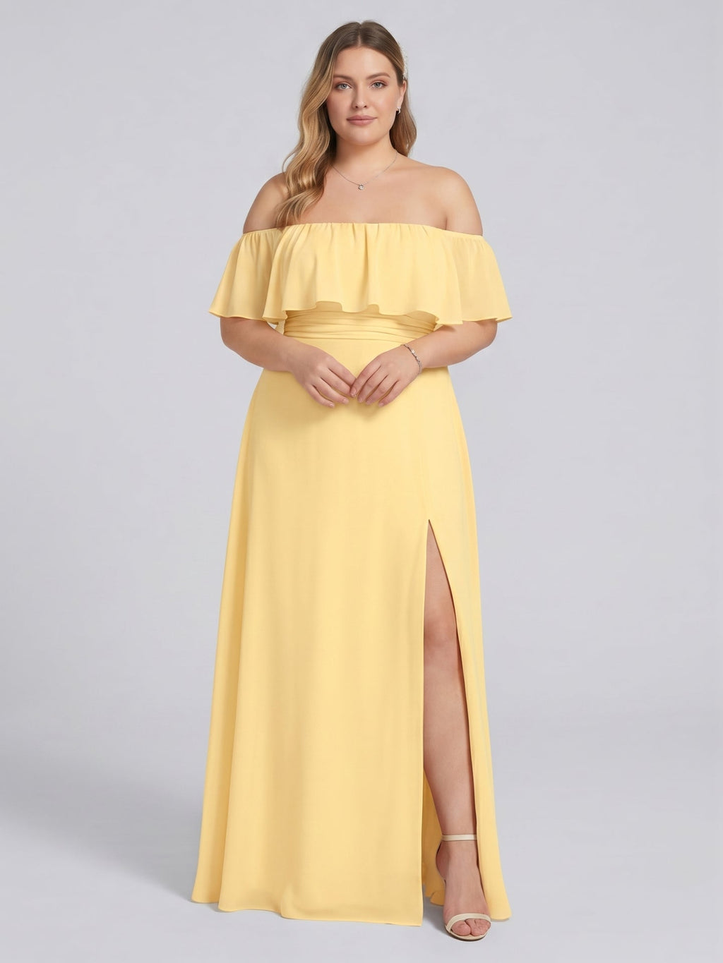 Elegant Daffodil Chiffon A-Line Straight Neck Backless Ankle-Length Plus Size Bridesmaid Dress - Curvevia