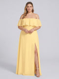 Elegant Daffodil Chiffon A-Line Straight Neck Backless Ankle-Length Plus Size Bridesmaid Dress - Curvevia