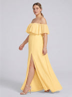 Elegant Daffodil Chiffon A-Line Straight Neck Backless Ankle-Length Plus Size Bridesmaid Dress - Curvevia