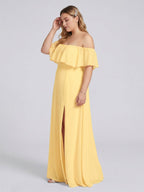 Elegant Daffodil Chiffon A-Line Straight Neck Backless Ankle-Length Plus Size Bridesmaid Dress - Curvevia
