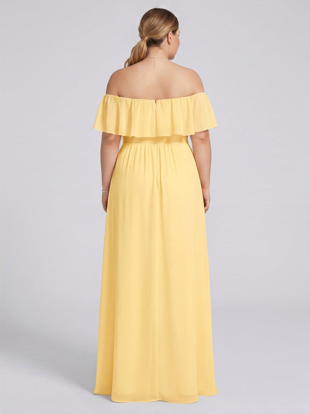 Elegant Daffodil Chiffon A-Line Straight Neck Backless Ankle-Length Plus Size Bridesmaid Dress - Curvevia