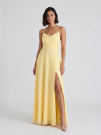 Daffodil Chiffon A-Line Cowl Neck Criss-Cross Straps Floor-Length Formal Dress with Pleating - Curvevia