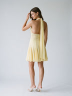 Daffodil Chiffon A-Line Halter Neckline Backless Short Homecoming Dress with Pleating - Curvevia