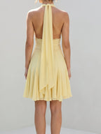 Daffodil Chiffon A-Line Halter Neckline Backless Short Homecoming Dress with Pleating - Curvevia