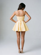 Daffodil Satin A-Line Sweetheart Lace-Up Back Short Dress with Pleating - Curvevia