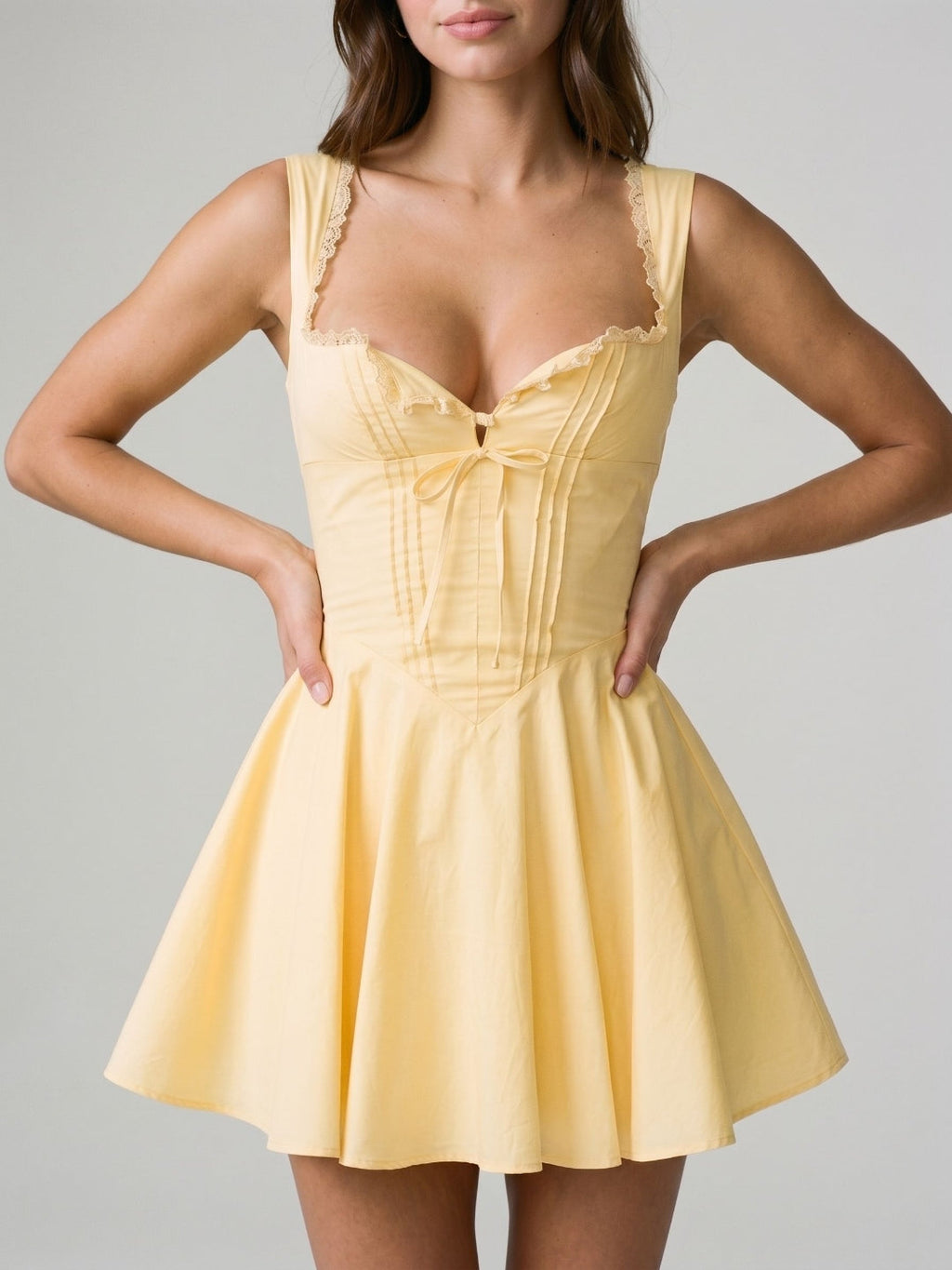 Daffodil Satin A-Line Sweetheart Lace-Up Back Short Dress with Pleating - Curvevia