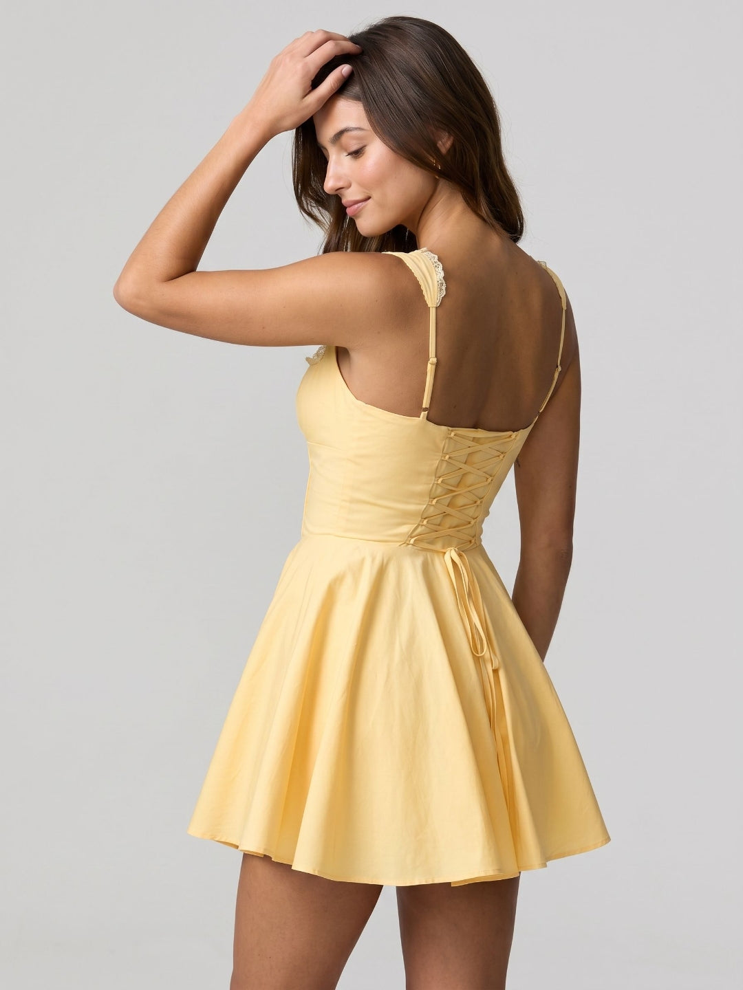 Daffodil Satin A-Line Sweetheart Lace-Up Back Short Dress with Pleating - Curvevia