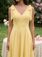 Daffodil Chiffon A-Line V-Neck Backless Short Dress with Pleating - Curvevia