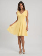 Daffodil Chiffon A-Line V-Neck Backless Short Dress with Pleating - Curvevia
