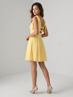 Daffodil Chiffon A-Line V-Neck Backless Short Dress with Pleating - Curvevia