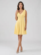 Daffodil Chiffon A-Line V-Neck Backless Short Dress with Pleating - Curvevia