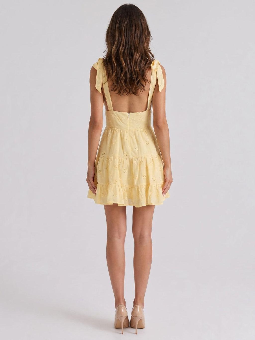 Daffodil Chiffon A-Line V-Neck Backless Short Dress with Pleating - Curvevia