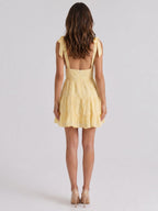 Daffodil Chiffon A-Line V-Neck Backless Short Dress with Pleating - Curvevia