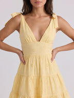 Daffodil Chiffon A-Line V-Neck Backless Short Dress with Pleating - Curvevia