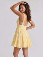 Daffodil Chiffon A-Line V-Neck Backless Short Dress with Pleating - Curvevia