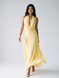 Daffodil Chiffon Column Halter Neckline Backless Ankle-Length Evening Dress - Curvevia