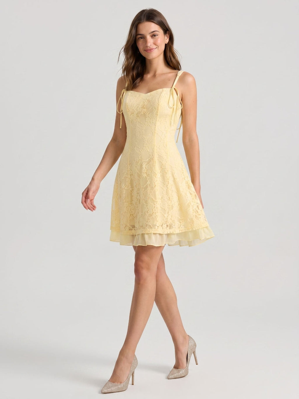 Daffodil Lace A-Line Sweetheart Short Dress - Curvevia