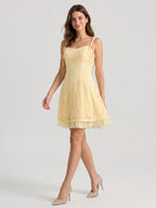 Daffodil Lace A-Line Sweetheart Short Dress - Curvevia