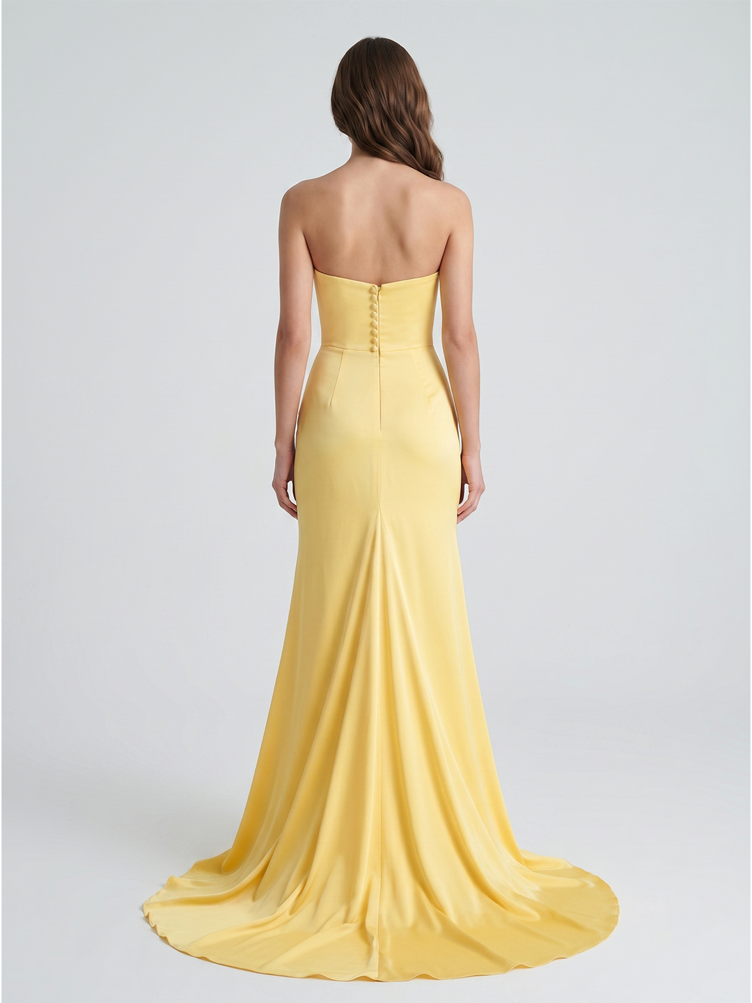 Daffodil Matte Satin A-Line Straight Neck Backless Floor-Length Bridesmaid Dress with Pleats - Curvevia