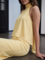 Daffodil Matte Satin Mermaid Halter Illusion Floor-Length Bridesmaid Dress with Cape - Curvevia