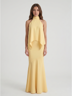 Daffodil Matte Satin Mermaid Halter Illusion Floor-Length Bridesmaid Dress with Cape - Curvevia