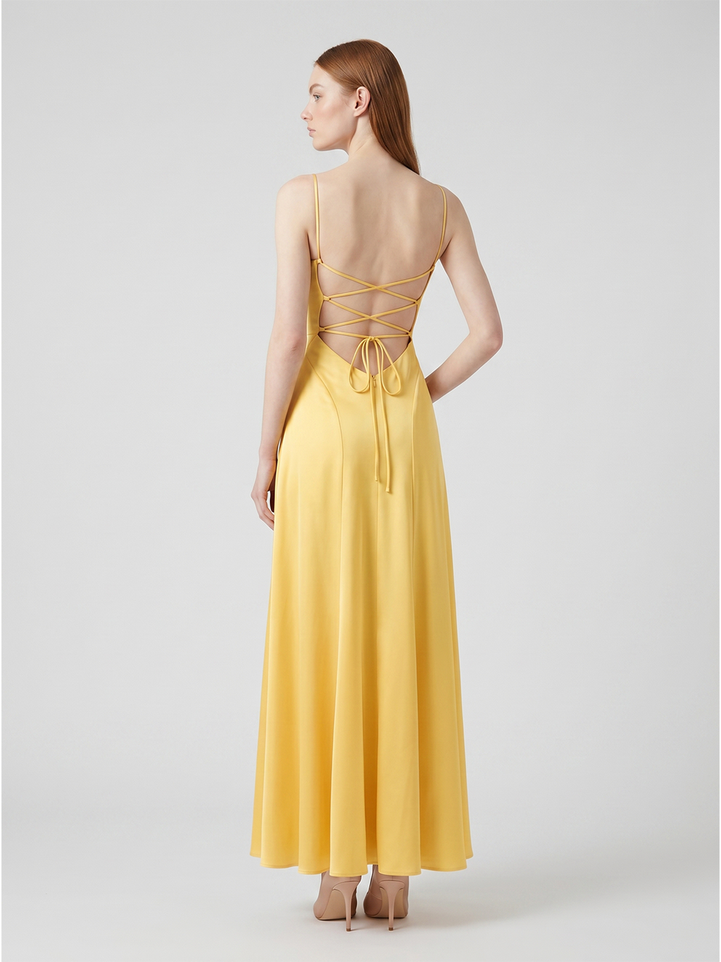 Daffodil Satin A-Line Cowl Neck Lace-up Floor-Length Bridesmaid Dress with Pleats - Curvevia