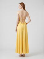 Daffodil Satin A-Line Cowl Neck Lace-up Floor-Length Bridesmaid Dress with Pleats - Curvevia
