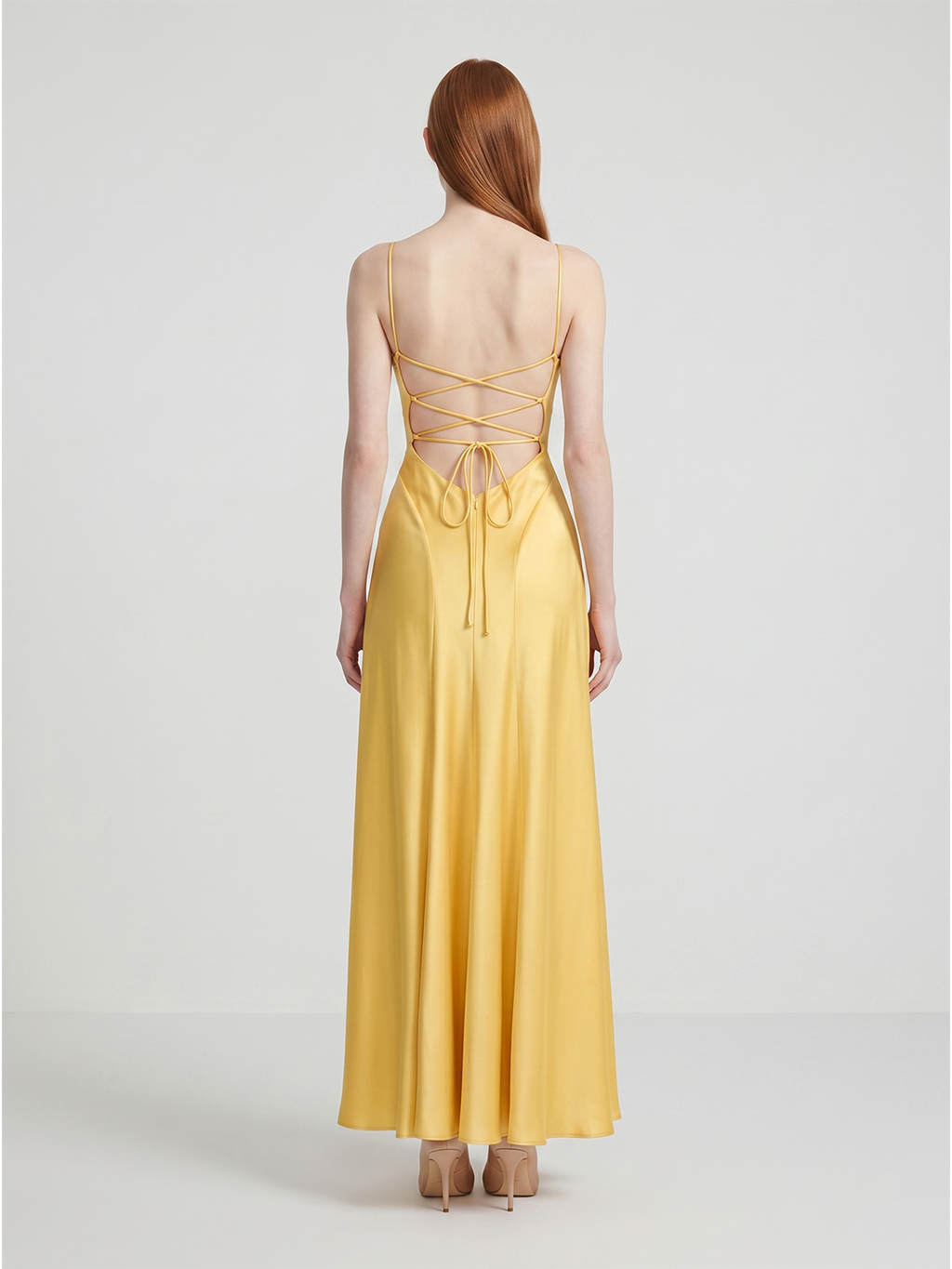 Daffodil Satin A-Line Cowl Neck Lace-up Floor-Length Bridesmaid Dress with Pleats - Curvevia