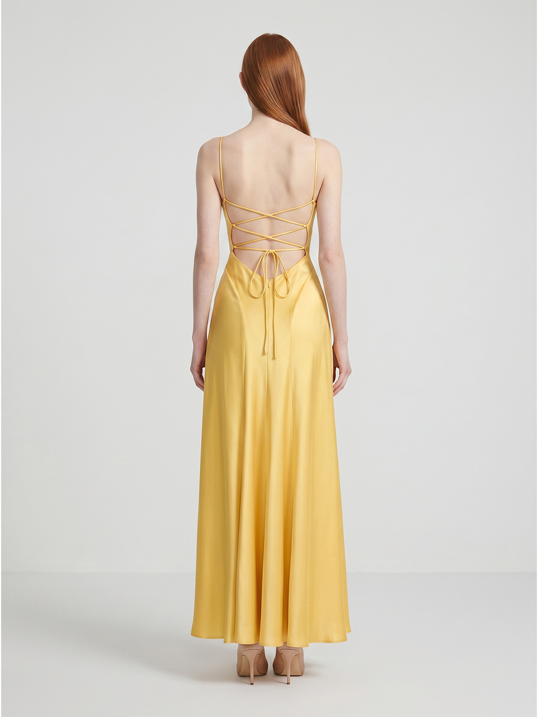 Daffodil Satin A-Line Cowl Neck Lace-up Floor-Length Bridesmaid Dress with Pleats - Curvevia