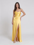 Daffodil Satin Sheath Sweetheart Back Zip Floor-Length Birthday Dress - Curvevia