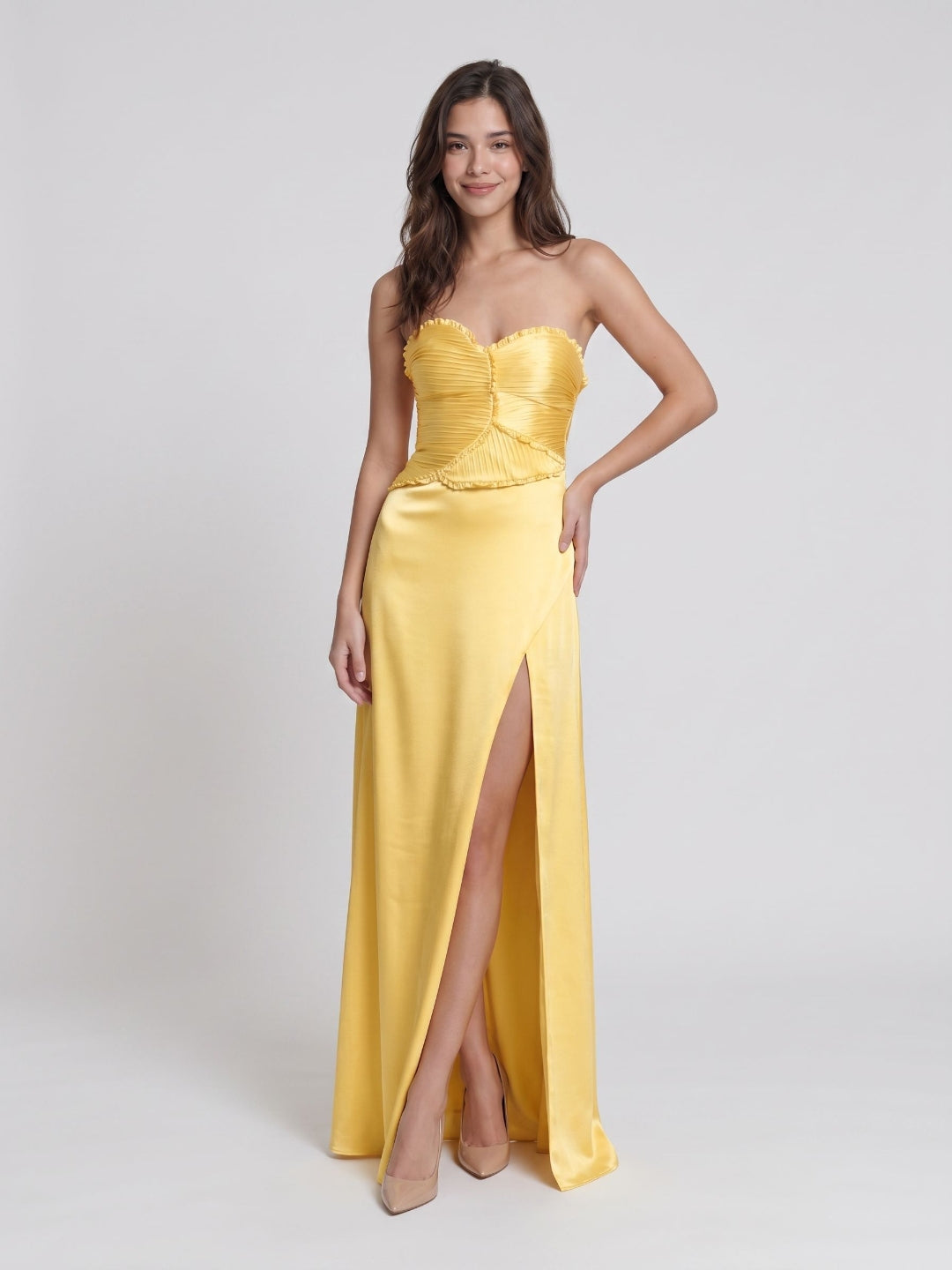 Daffodil Satin Sheath Sweetheart Back Zip Floor-Length Birthday Dress - Curvevia