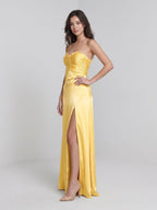 Daffodil Satin Sheath Sweetheart Back Zip Floor-Length Birthday Dress - Curvevia
