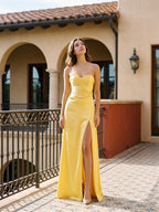 Daffodil Satin Sheath Sweetheart Back Zip Floor-Length Birthday Dress - Curvevia