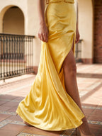 Daffodil Satin Sheath Sweetheart Back Zip Floor-Length Birthday Dress - Curvevia