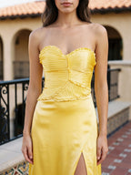 Daffodil Satin Sheath Sweetheart Back Zip Floor-Length Birthday Dress - Curvevia