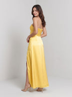 Daffodil Satin Sheath Sweetheart Back Zip Floor-Length Birthday Dress - Curvevia