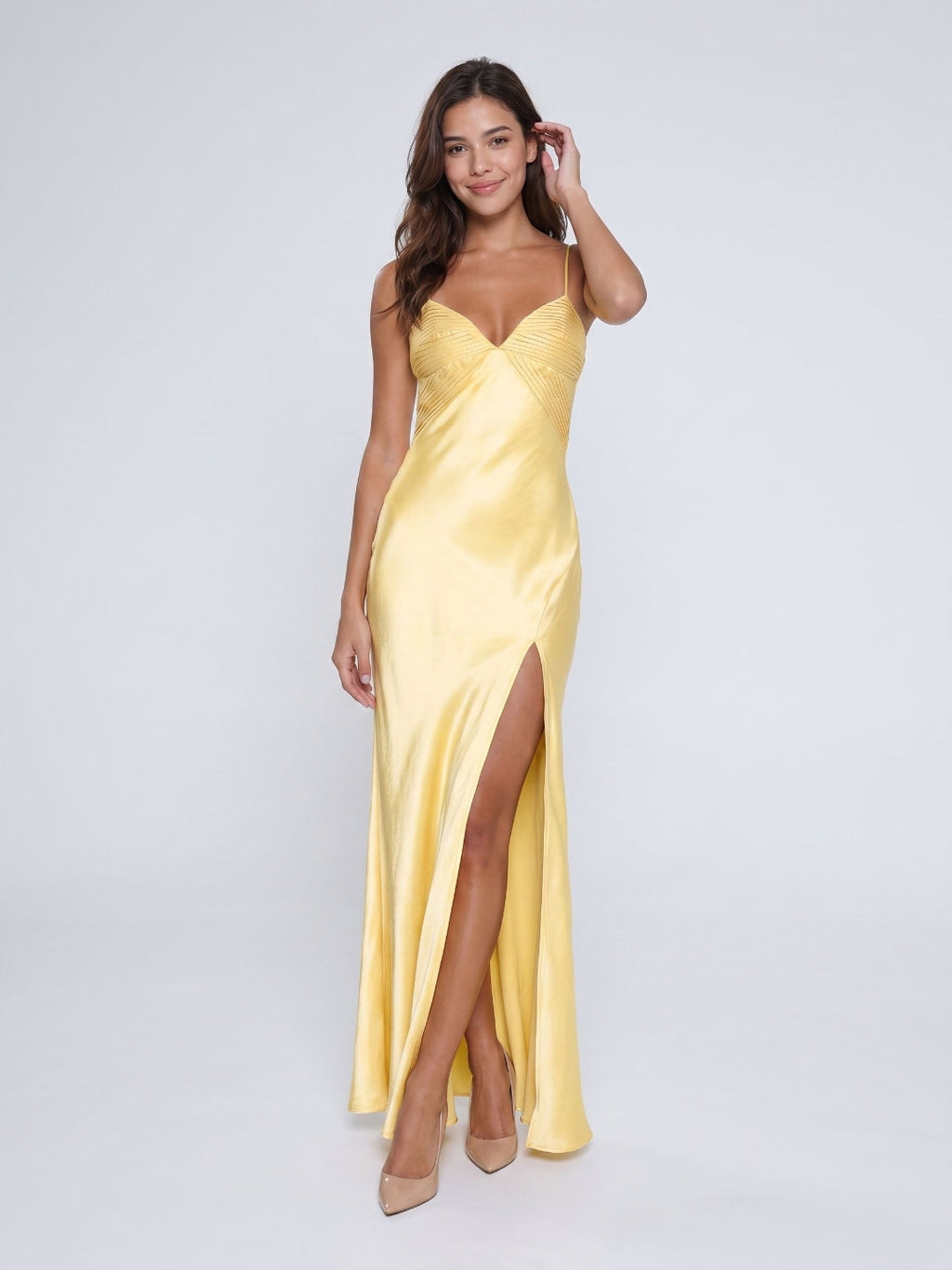 Daffodil Satin Sheath Sweetheart Back Zip Floor-Length Evening Dress - Curvevia