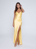 Daffodil Satin Sheath Sweetheart Back Zip Floor-Length Evening Dress - Curvevia