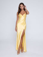 Daffodil Satin Sheath Sweetheart Back Zip Floor-Length Evening Dress - Curvevia